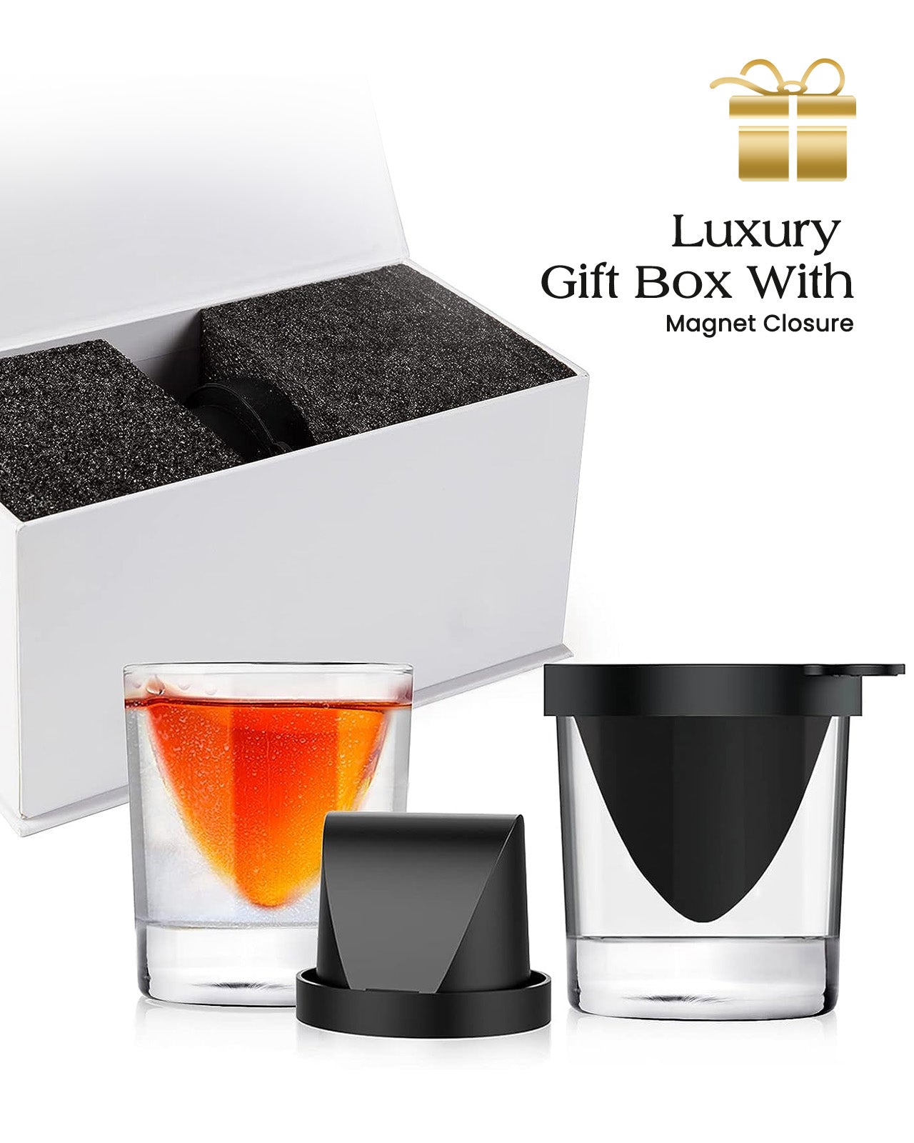 Kollea Whiskey Wedge Glasses with Silicone Ice Mold, Whiskey Glasses Gift